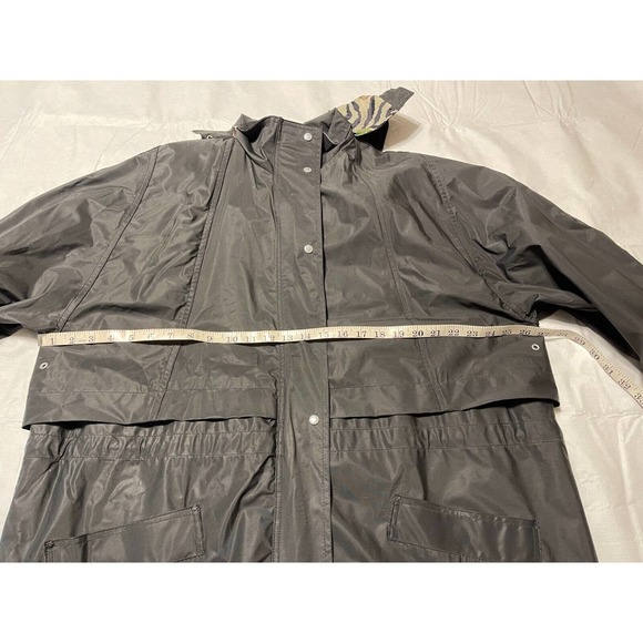 Totes Size L Black Floral Zebra Rain Coat Jacket Pockets - Picture 7 of 11